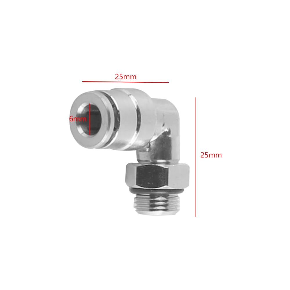 5 Pezzi Tubo 6 mm od x 1/8" Bsp Filettatura Maschio con O-Ring Gomito Ottone nichelato Push to Connect Raccordo Pneumatico Push Lock
