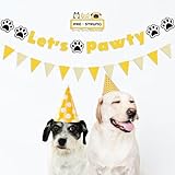 Pre-Strung Dog Birthday Party Supplies, Let’s Pawty Banner Sign, Puppy Dog Paw Birthday Decorations Backdrop, Golden Happy Birthday Decor Pennants Banner Kit for Pet Dog Boy Girl, Vicycaty