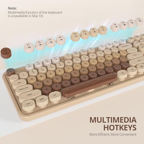 Image of Owpkeenthy Brown Keyboard and Mouse Wireless, Cute Colorful Typewriter Keyboard Full-Sized with Number Pad Round Keycaps for Desktop, Laptop and Computer(Gradient Brown)