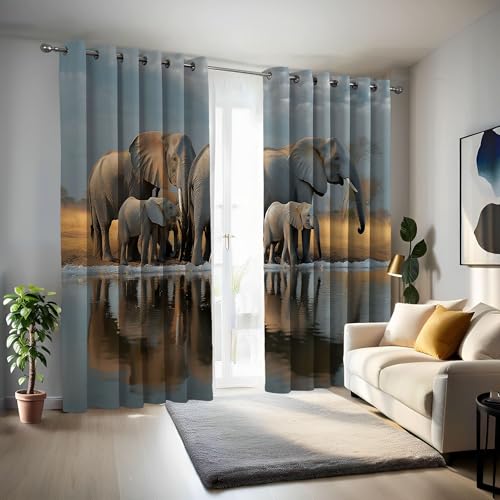 Rideaux éléphants gris occultants pour décorer les fenêtres du salon et de la chambre