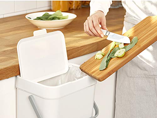 Image of Litem Food Waste Basket Bin - a Wall Hanging Type Bucket with Hook and Bracket to Hang Against Wall or Kitchen countertop for Your conveniences 1.05 Gallons (4L) (Ivory) | Wall Hanging Type Bucket, With Hook and Bracket, Hang Against Wall or Kitchen Countertop