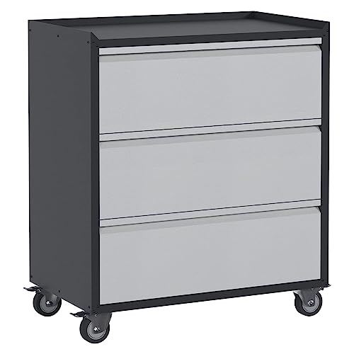 Aobabo Metal Tool Storage Cabinets with Wheels,3 Drawers Rolling Tools Chest Cabinet for Garage,Warehouse,Assembly Required