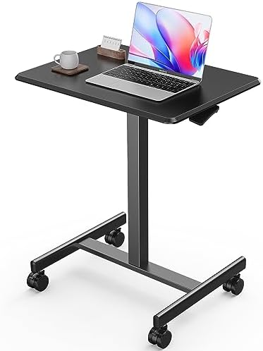 Sweetcrispy Mobile Small Standing Desk - Sit Stand Portable Rolling Laptop Desk with Lockable Wheels, Adjustable Height Computer Workstations, Black