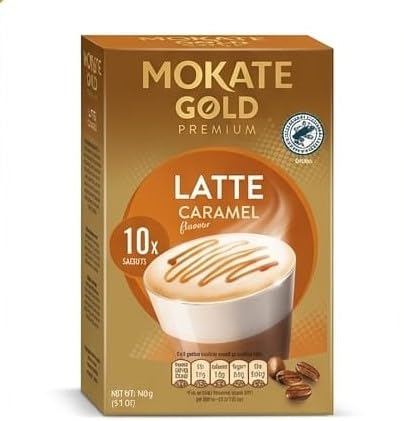 Mokate Gold Premium Caramel Latte Instant Coffee, By febora, Powder, 10 Sachets, 140g-image-5