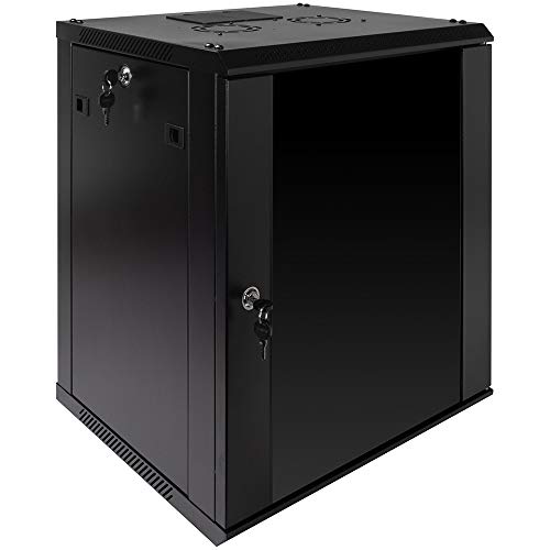 Navepoint 12U Wall Mount Network Server Cabinet For 19” It Equipment, A/V Devices, Tempered Glass Door, Removable Side Panels, Locks, Fan, 450Mm Depth #TOP1