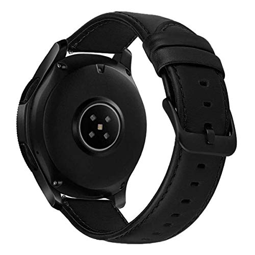 MroTech 20mm Bracelet Cuir Compatible avec Garmin Vivoactive 3/Vivomove HR Bande Montre Remplacement pour Samsung Galaxy Watch 42mm/Active 2 40mm 44mm/Gear Sport/S2 Classic, Sangle et Boucle Noire Cover
