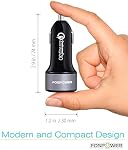 Fospower USB Chargeur de voiture 36W Charge rapide de Qualcomm 3.0 - UL Inscrit Mini Cigarette de recharge rapide à port double LED Adaptateur de Voiture Compatible avec iPhone iPad Airpods Samsung Galaxy Google Pixel Comprimé