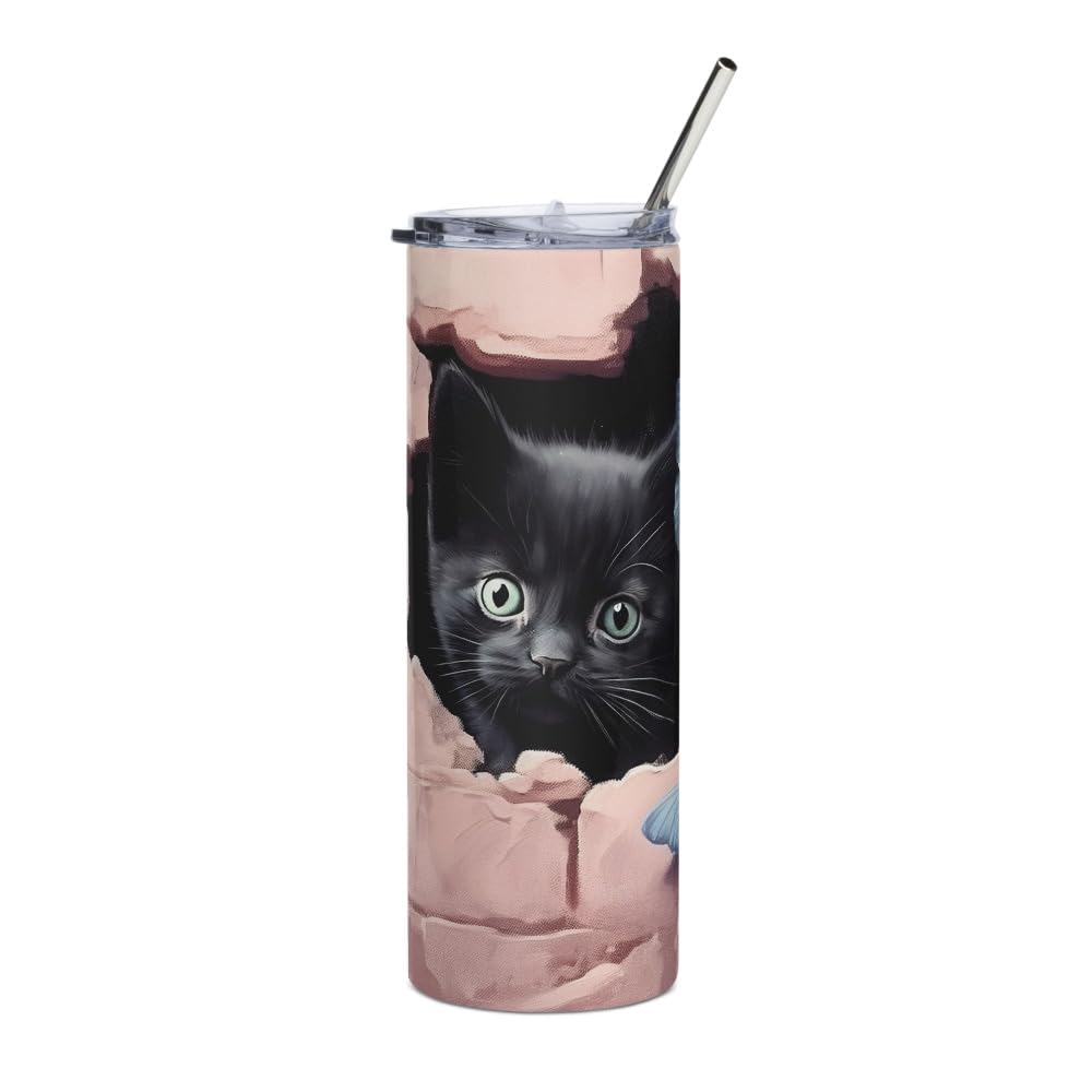 Gobelet chat mignon et papillons en inox : cadeau idéal chat