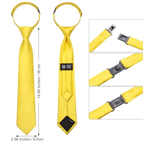Image of Hi-Tie Pretied Boys Ties Solid Color Kids Adjustable Necktie Lapel Pin Clip Set Age 8-12 Wedding School Graduation