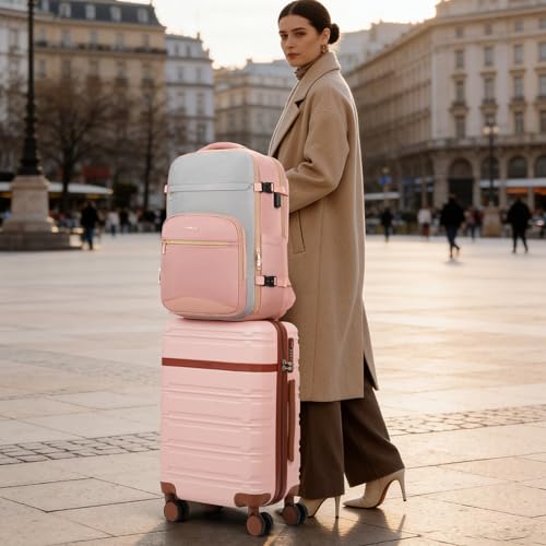 Image of YAMTION Luggage Sets 6 Piece,Hardside 20In Suitcase with Spinner Wheels,TSA Lock,Carry On Suitcase Travel Essentials for Personal Items,Pink