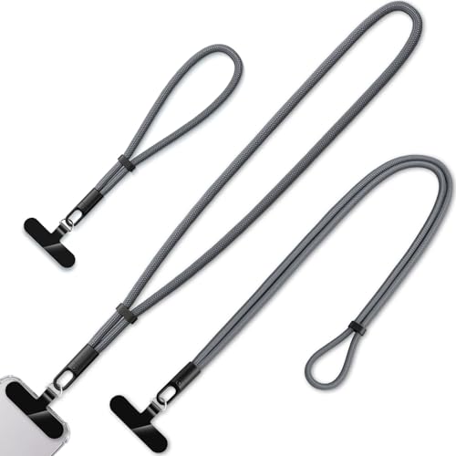 KITANIS 3 Pack Phone Lanyard,1×Phone crossbody strap,1×Phone Neck Strap,1×Wrist Strap,3×Tether Tabs,Universal Cell Phone Multifuctional Patch Polyester Lanyards(Grey) by KITANIS - Used condition - US$6.30
