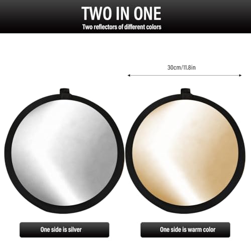 BEPSYOM Reflector 2 en 1, Difusor Fotografía, Reflector Iluminación Plegable para Retratos, Selfies, Bodas, Accesorios Fotografía 30cm Redondo - imagen 2