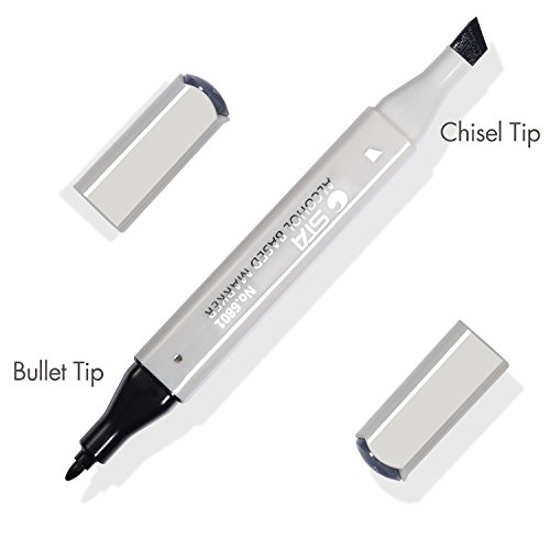 Dual Tip Grayscale Markers Pens - Permanent Sketch Cool Grey Tones Art Paints Pen for Illustration, Drawing, Outlining, Shading, Design, Rendering - Set of 12 Colors Includes Colorless Blender
