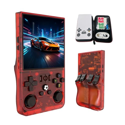 Blorkbuy R36MAX Retro Gaming Console, 4-inch HD IPS Screen Handheld Game Console with 4000mAh Battery, Linux System Handheld Emulator Console with 30+ Emulators and Built-in 128G TF Card (Red)