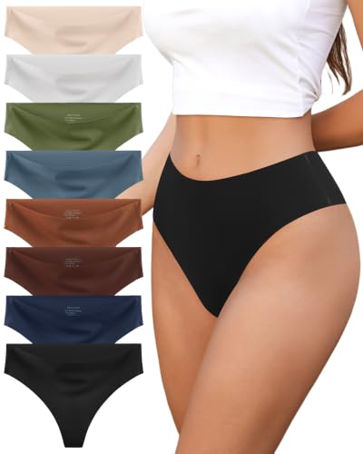 J-pone - J-pone High Waisted Thongs for Women Seamless Panties No Show High Leg T Back Thong Stretch Solid Color Cheeky Breathable Underwear 8 Pack Color A Size XL (50% Off Amazon Deal)