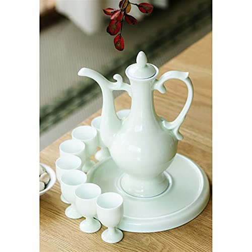 Rvvk Ceramic Wine Set Set Home Gift Gift Box Set 1X Hip Flask 8X Wine Glass 1X Tray #TOP2