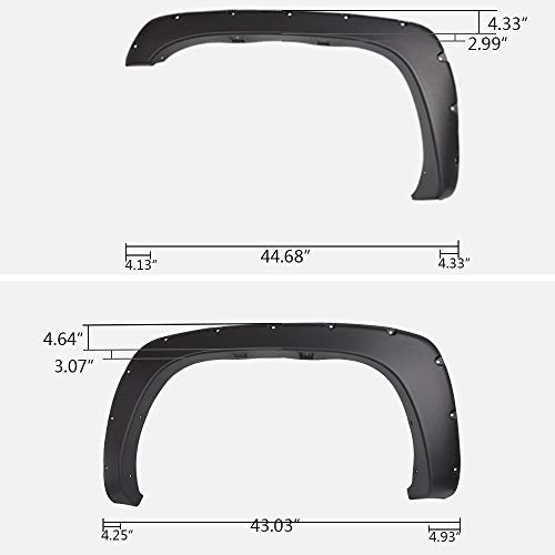Pit66 Fender Flares, Compatible With 1999-2006 Chevy Silverado/Gmc Sierra 78.0" / 96.0" Bed(Incl. 2007 Classic Models) Textured Matte Black Pocket Rivet Style Wheel Flares Set, 4 Pcs #TOP7