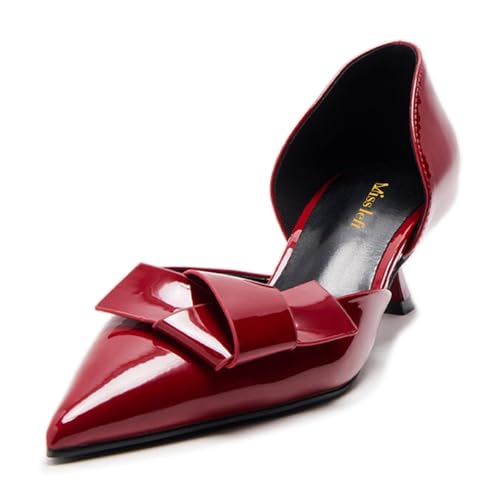 miss left Women Classic Pointed Toe Patent Leather D'Orsay Pumps Comfy Low Heel Slip on Party Office Dressy Shoes Size 4-16 US