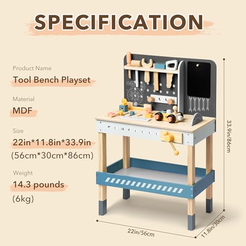 ROBUD Large Wooden Play Tool Workbench Set for Kids Toddlers, Construction Workshop Tool Bench Toys Gift, WG190 & WG200 (Black) by ROBUD - Image 7