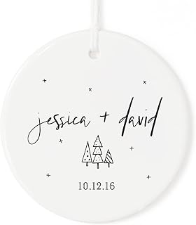 The Cotton & Canvas Co. Personalized Couple Names and Date Porcelain Ceramic Wedding Christmas Ornament with Ribbon and Complimentary Gift Box