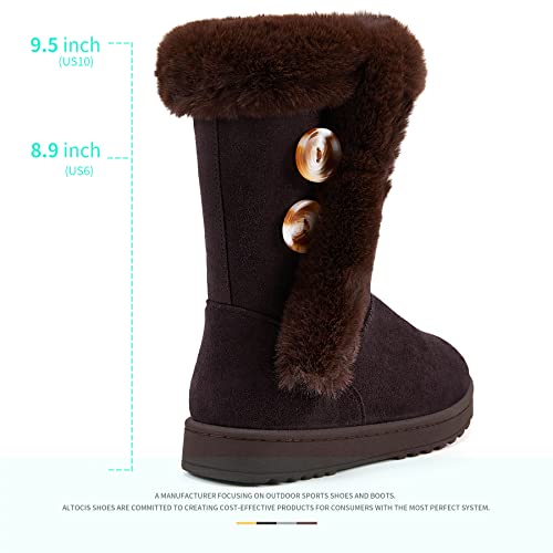 Altocis Women’s Fur Lined Winter Snow Boots Short Mid Calf Fashion Boot Art Resin Button Faux Suede Boots For Women(Chocolate Us7) #TOP3