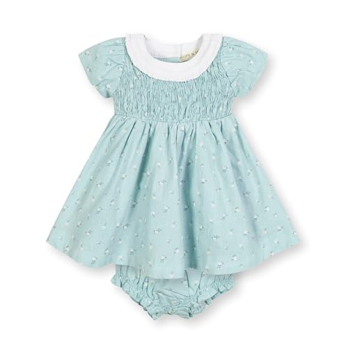 Hope & Henry Layette Baby Girl Woven Short Sleeve Dress with Peter Pan Collar