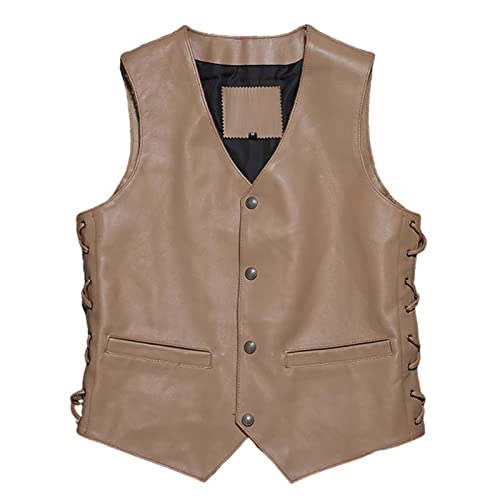 Chaleco de cuero para hombre en color caqui retro talla XL 2