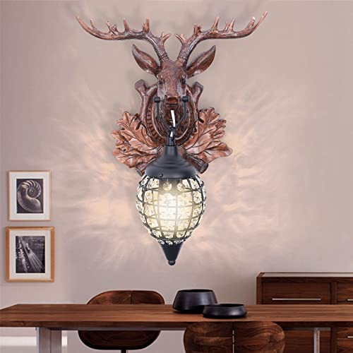 Image of Wall Candle Sconces Rustic Deer Antler Wall Light with E14 Base, Country Style Retro Farmhouse Wall Light Fixtures for Hallway Entrance Bedroom Bathroom