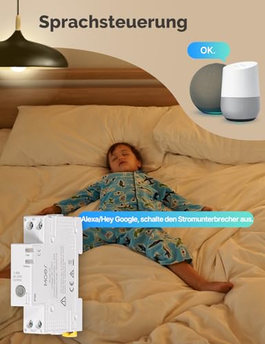 MOES Smart Zeitschaltuhr Hutschiene 1P+N 16A 25A 40A 63A Mit Metering,Wlan Schalter für Sicherungsautomat Kompatibel Alexa & Google Home, Überstrom- und Überspannungsschutz, Smart Life/Tuya App