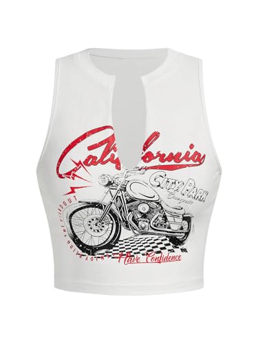 SOLY HUX Women's Letter Graphic Tank Top Notched V Neck Sleeveless Summer Crop Tops Streetwear