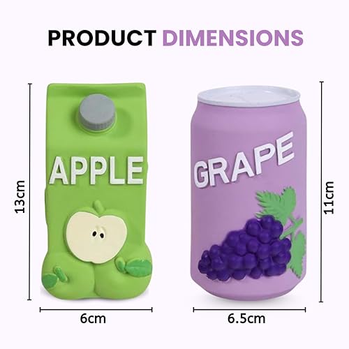 Image of Foodie Puppies Natural Latex Squeaky Play Drink Chew Toy Combo of 2 (Grapes and Apple Juice Toy) for Small to Medium Dogs | Durable, Interactive, Fetch & Chew Safe Play Toy