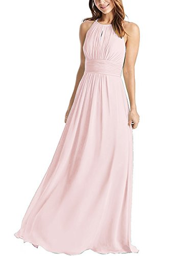 Weddder Halter Bridesmaid Dresses Long A-Line Pleated Empire Waist Chiffon Prom Dresses Blush Customize