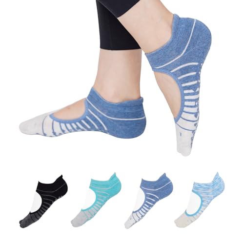 Anti-Slip Yoga Socks for Women, 4 Pairs Stretchy Grip Socks for Pilates, Barre, Dance, and Studio Workouts