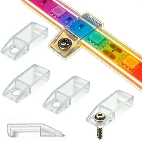 ATB- 100 Pack Outdoor Indoor LED Strip Light Mounting Bracket Fixing Clips, One Side Clips with 102 Pieces Screws, Ideal for 10mm and 12mm Width Silicone Tube IP67 Waterproof Strip, Clear