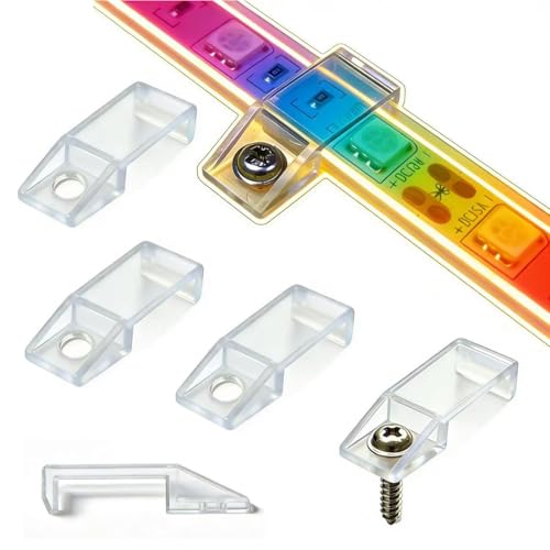 ATB- 100 Pack Outdoor Indoor LED Strip Light Mounting Bracket Fixing Clips, One Side Clips with 102 Pieces Screws, Ideal for 10mm and 12mm Width Silicone Tube IP67 Waterproof Strip, Clear