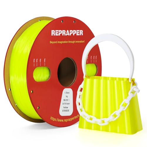 Reprapper Silk TPU Filament, 95A Shore Hardness, 1kg TPU 1.75mm, Elastic 3D Printer Filament, Flexible & Soft Filament for 3D Printer (± 0.03mm) 2.2lb, Yellow