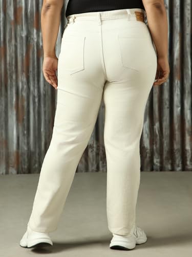 Image of High Star Women Washed Cotton Straight Fit High- Rise Jeans 54