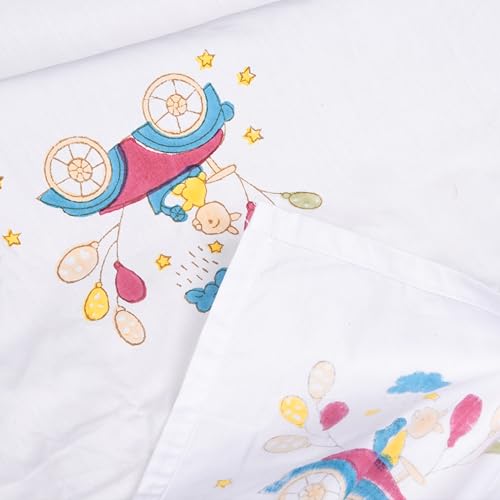 Image of LINENWALAS 100% Cotton Bed Sheet for Single Size Bed, Bunny Printed for Childrens with 1 Pillow Covers | 210 TC Soft, Breathable, Luxury Bedsheet (Bunny & Balloons, 60 x 90 Inches), Multicolour, Twin