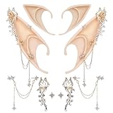 FRESHME Elf Ears with Piercings - Handmade Fairy Ears with Gold Butterfly Earrings Cuffs Elven Non Piercing Elven Ear Clips Wraps Women Christmas Renaissance Halloween Custome Cosplay Photoshoot Accessories