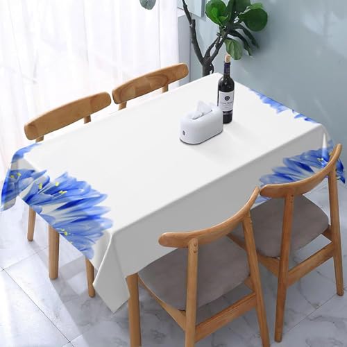 Tizhweqo Mantel Mesa Cuadrada Flores Azules, Manteles Antimanchas Blanco, 3D Impresión Mantel Impermeable Lavable para Cocina Salón Comedor, 150x150 cm Q.P1285