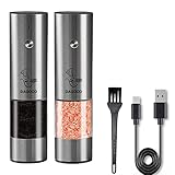 Electric Pepper and Salt Mill Set, USB Port Rechargeable Pepper & Salt Grinders with LED Lights & Cl