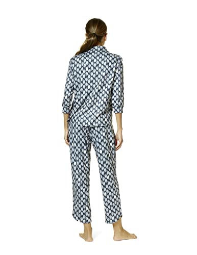 Hue Women's Brushed Loose Knit Button Up Shirt And Pant 2 Piece Pajama Set, Black-Kitty, Large #TOP1