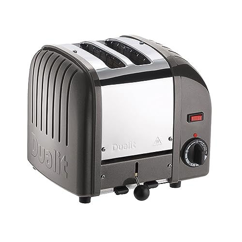 Dualit Classic 2 Slice Vario Toaster - Stainless Steel, Hand Built In The UK - Unique ProHeat® elements – Energy Efficient Slot Selector, Defrost Bread, Mechanical Timer- Charbon métallique