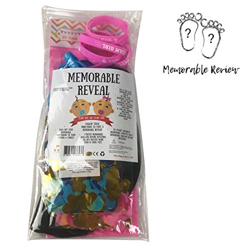 2 XL Baby Gender Reveal Balloons | 20 Team Boy or Girl Wristbands For Baby Shower Party Games | Pink and Blue Heart Confetti with Tassels | 26pcs Gender Reveal Party Supplies Kit |