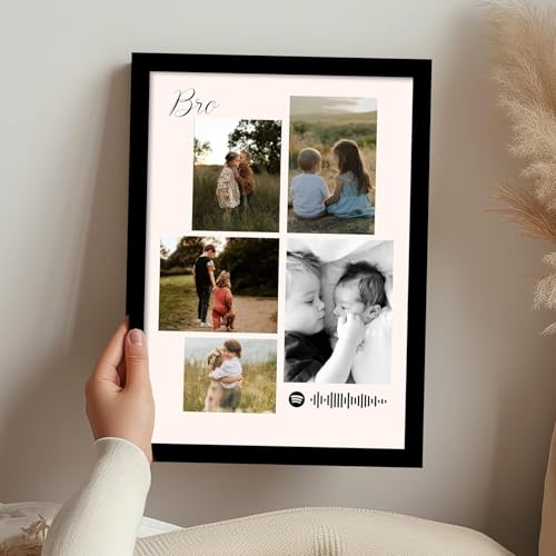 Image of SNAP ART Customized Brother's Gift for your Bro with 5 Pictures Collage print along with Spotify Song Code, Photo Frame With Photo Upload for Brother's Rakhi, Couple, Parents (9.2x12.6 Inch)