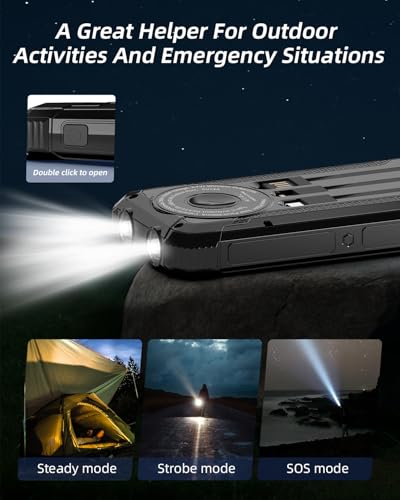Solar Power Bank 20000mAh, Wireless Charger with 15W Fast Charging, 3 Data Cables, USB-C Output, Dual Flashlights, Portable Outdoor Battery Pack for iPhone, Samsung, and More, for Camping, Emergency image 4