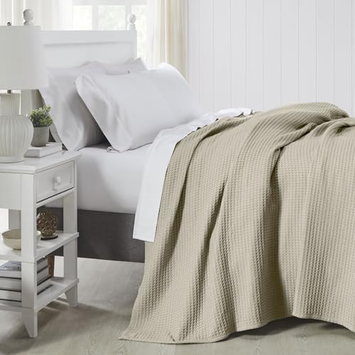 Image of Modern Threads 100% Cotton Waffle Thermal Blanket, Oatmeal, Twin /Twin XL