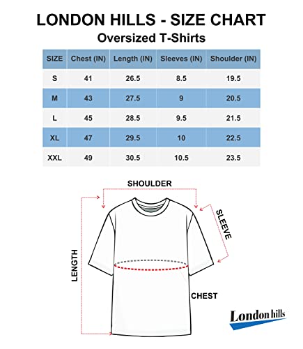 London Hills Men's Cotton Oversized Fit Casual Printed Round Neck, Oversized Longline Drop Shoulder Boho Style T-Shirt