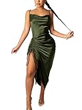 nqgsntc Ladies Solid Color High Waist Evening Long Dress with Sexy Camisoles Open Back Wrinkle Dresses Green L