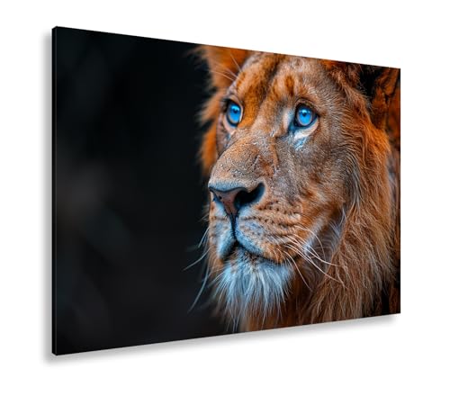 Tableau roi lion yeux bleus grand format 90x60 cm impression sur toile salon